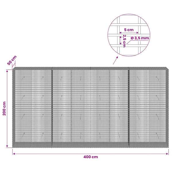 Gabion 3,5 mm langasta ja 5x2,5 cm verkosta 400x50x200 cm
