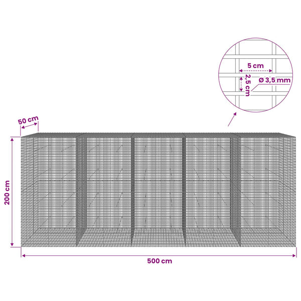 Gabion 3,5 mm langasta ja 5x2,5 cm verkosta 500x50x200 cm