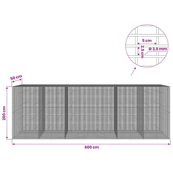 Gabion 3,5 mm langasta ja 5x2,5 cm verkosta 600x50x200 cm