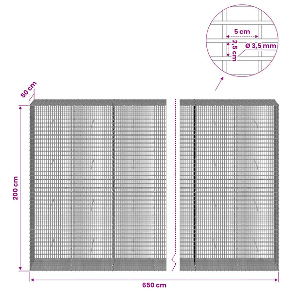 Gabion 3,5 mm langasta ja 5x2,5 cm verkosta 650x50x200 cm