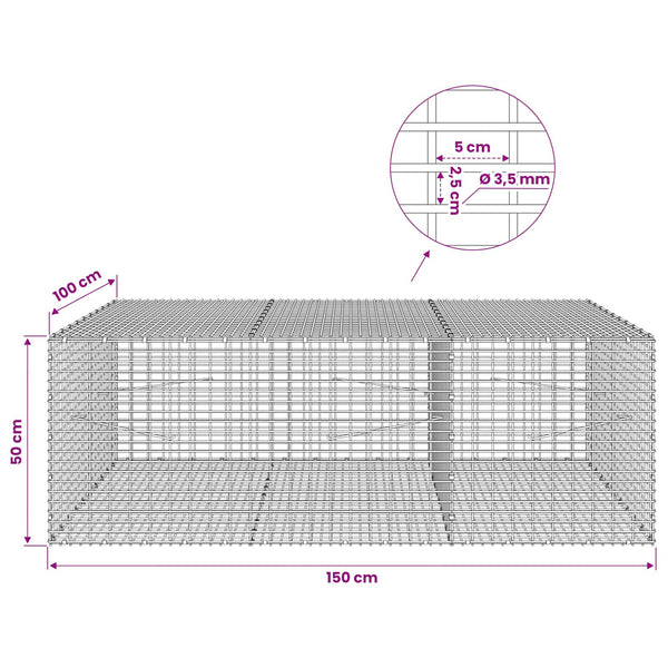 Gabion 3,5 mm langasta ja 5x2,5 cm verkosta 150x100x50 cm
