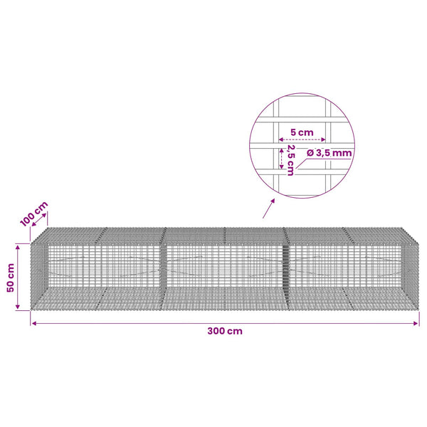 Gabion 3,5 mm langasta ja 5x2,5 cm verkosta 300x100x50 cm