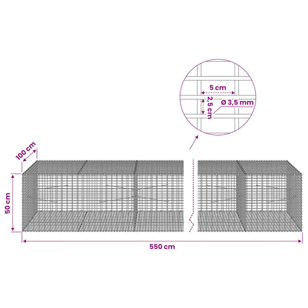 Gabion 3,5 mm langasta ja 5x2,5 cm verkosta 550x100x50 cm