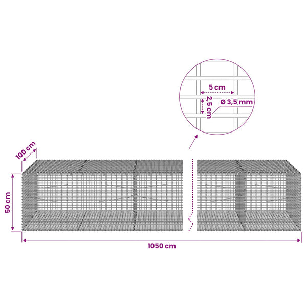 Gabion 3,5 mm langasta ja 5x2,5 cm verkosta 1050x100x50 cm