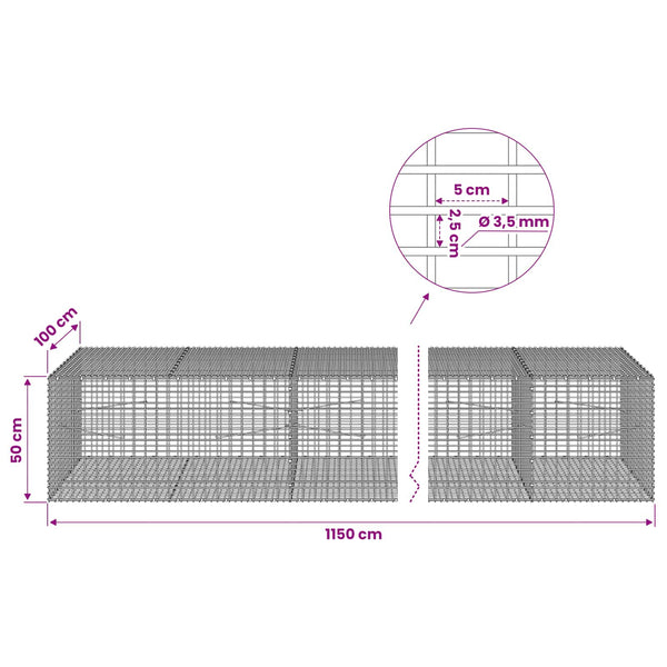 Gabion 3,5 mm langasta ja 5x2,5 cm verkosta 1150x100x50 cm