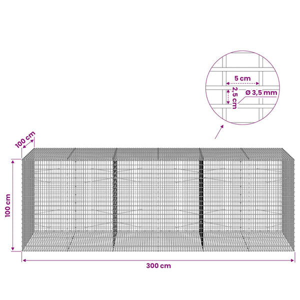 Gabion 3,5 mm langasta ja 5x2,5 cm verkosta 300x100x100 cm