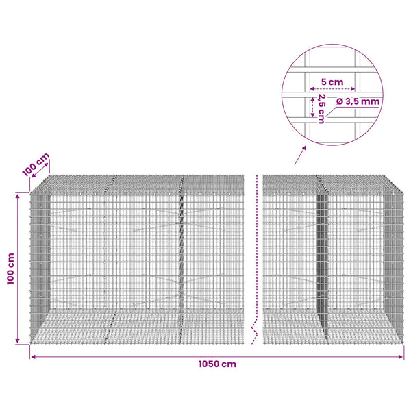 Gabion 3,5 mm langasta ja 5x2,5 cm verkosta 1050x100x100 cm