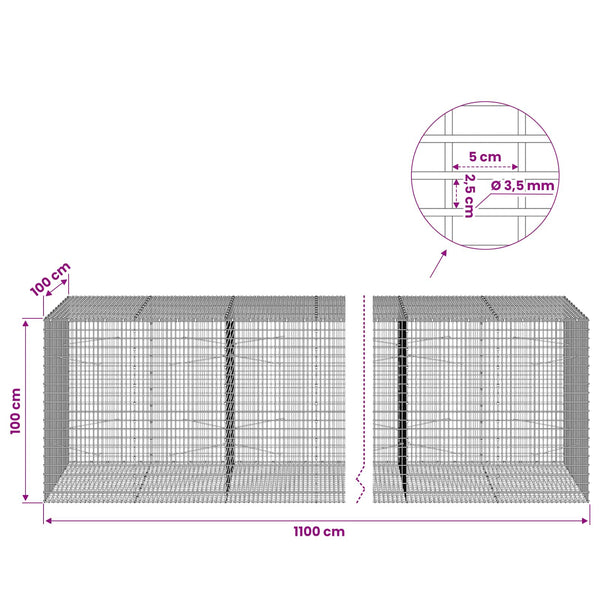 Gabion 3,5 mm langasta ja 5x2,5 cm verkosta 1100x100x100 cm