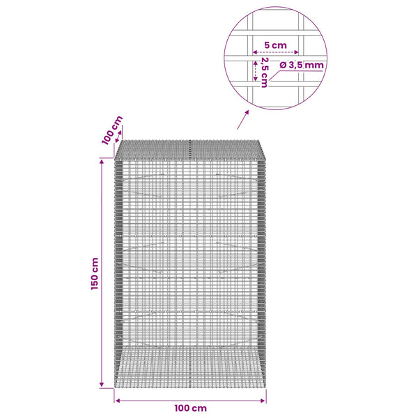 Gabion 3,5 mm langasta ja 5x2,5 cm verkosta 100x100x150 cm