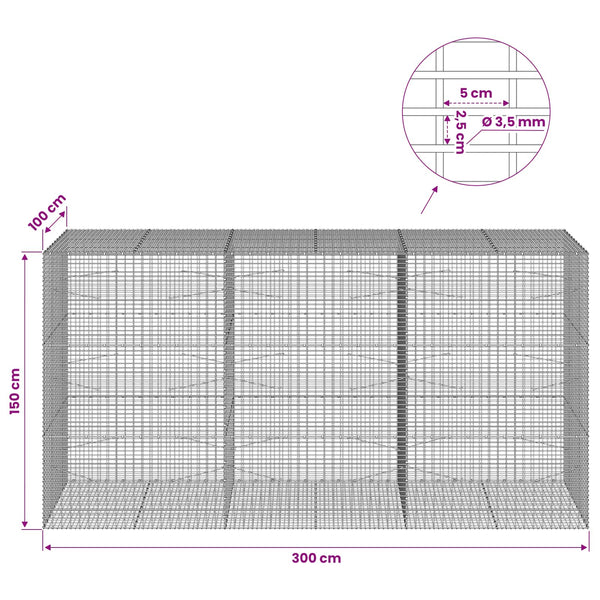 Gabion 3,5 mm langasta ja 5x2,5 cm verkosta 300x100x150 cm