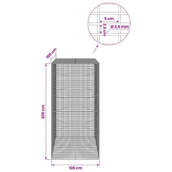 Gabion 3,5 mm langasta ja 5x2,5 cm verkosta 100x100x200 cm