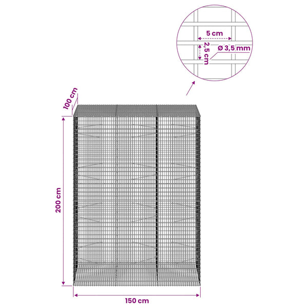 Gabion 3,5 mm langasta ja 5x2,5 cm verkosta 150x100x200 cm