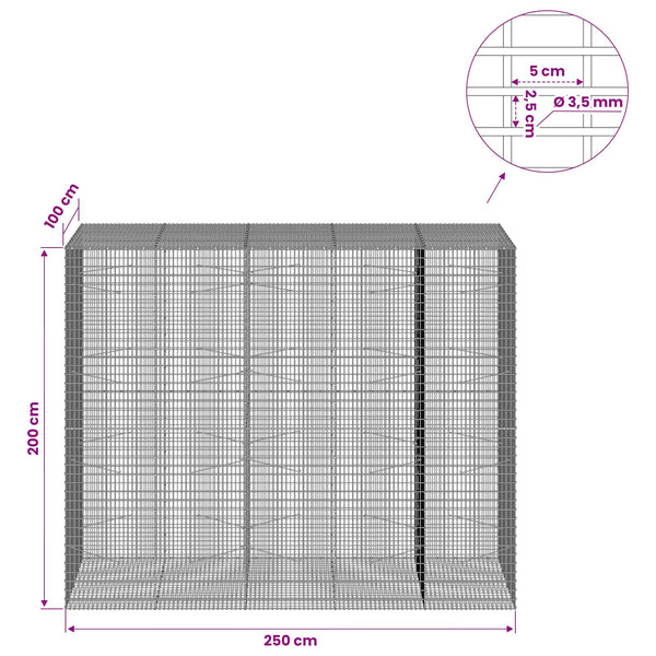 Gabion 3,5 mm langasta ja 5x2,5 cm verkosta 250x100x200 cm