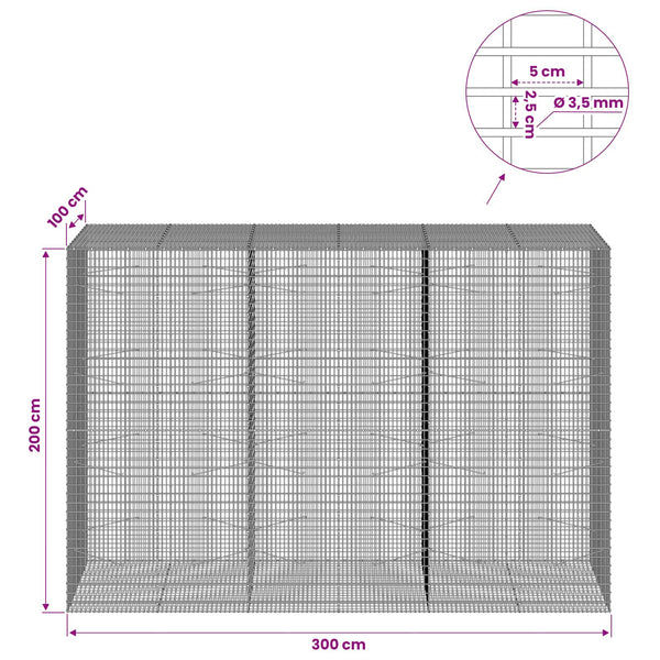 Gabion 3,5 mm langasta ja 5x2,5 cm verkosta 300x100x200 cm