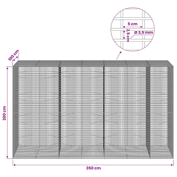 Gabion 3,5 mm langasta ja 5x2,5 cm verkosta 350x100x200 cm