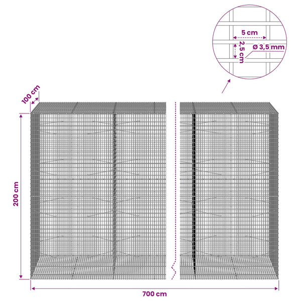 Gabion 3,5 mm langasta ja 5x2,5 cm verkosta 700x100x200 cm
