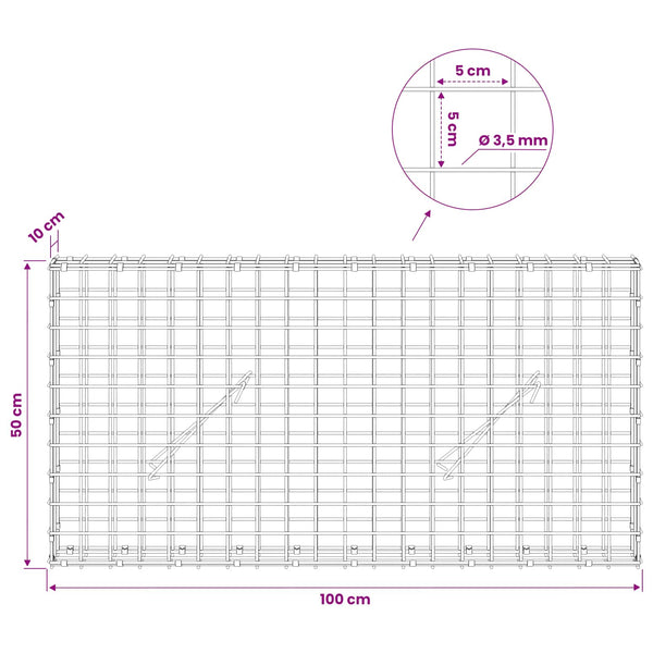 Gabioni, jossa 3,5 mm langat ja 5x5 cm verkko 100x10x50 cm