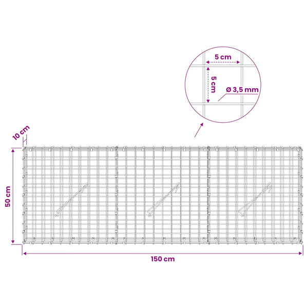 Gabioni, jossa 3,5 mm langat ja 5x5 cm verkko 150x10x50 cm