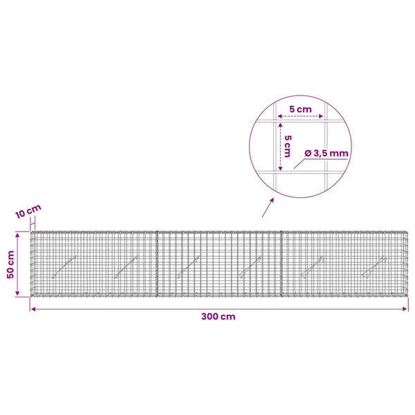 Gabioni, jossa 3,5 mm langat ja 5x5 cm verkko 300x10x50 cm