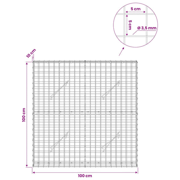 Gabioni, jossa 3,5 mm langat ja 5x5 cm verkko 100x10x100 cm