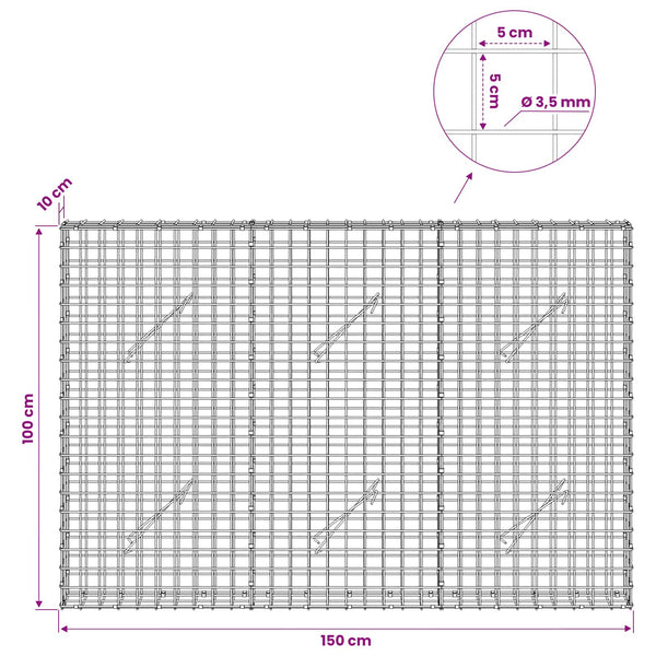 Gabioni, jossa 3,5 mm langat ja 5x5 cm verkko 150x10x100 cm