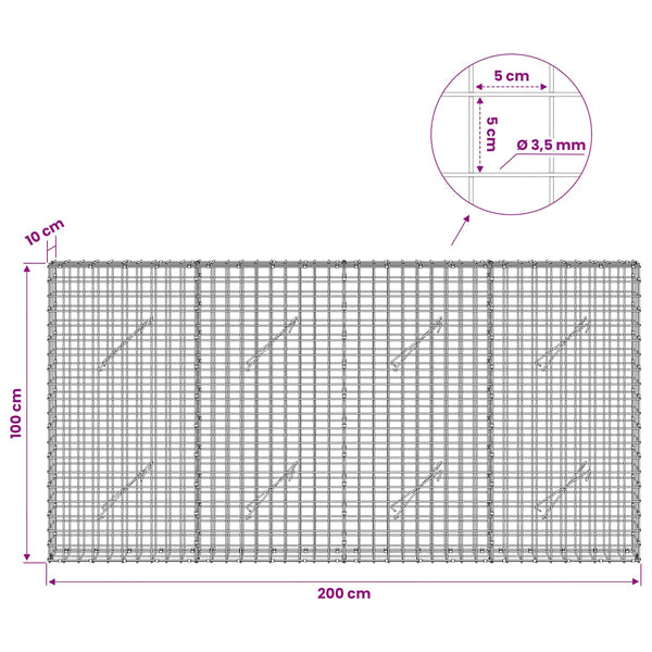 Gabioni, jossa 3,5 mm langat ja 5x5 cm verkko 200x10x100 cm