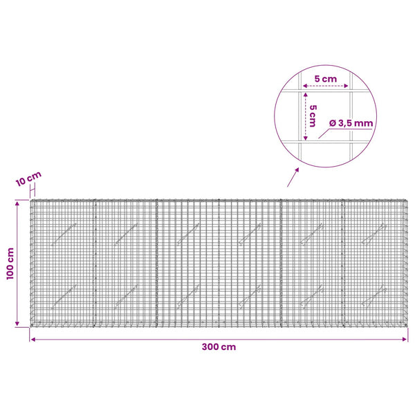 Gabioni, jossa 3,5 mm langat ja 5x5 cm verkko 300x10x100 cm