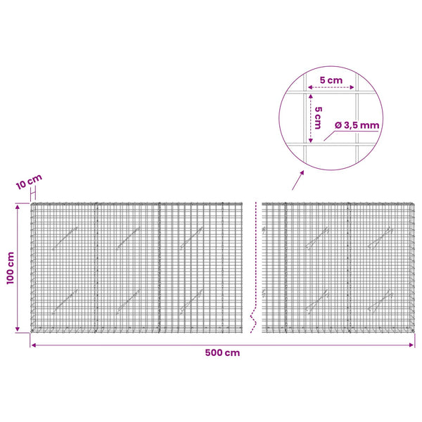 Gabioni, jossa 3,5 mm langat ja 5x5 cm verkko 500x10x100 cm