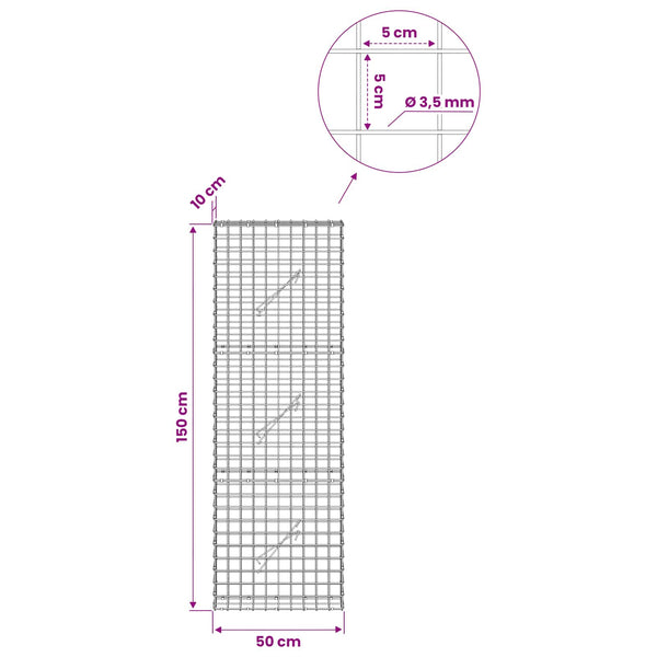 Gabioni, jossa 3,5 mm langat ja 5x5 cm verkko 50x10x150 cm