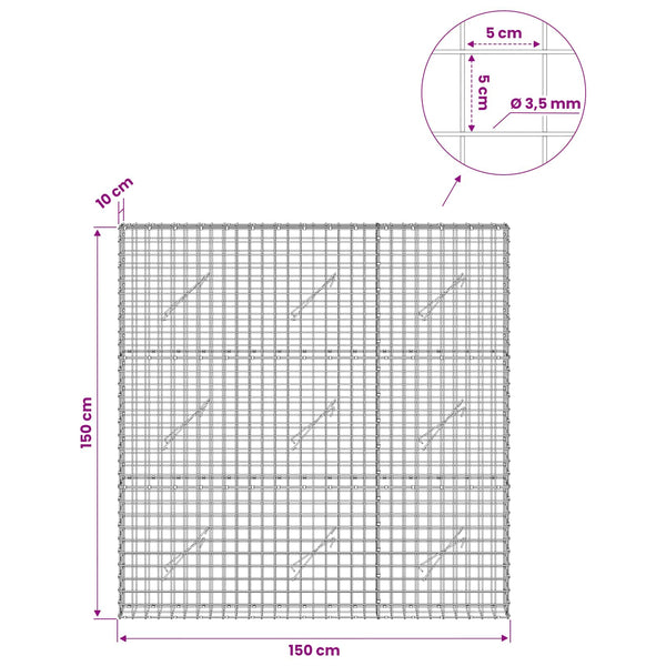 Gabioni, jossa 3,5 mm langat ja 5x5 cm verkko 150x10x150 cm