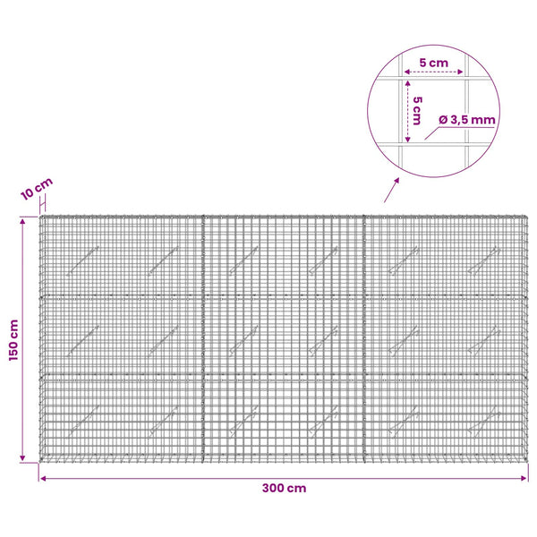 Gabioni, jossa 3,5 mm langat ja 5x5 cm verkko 300x10x150 cm