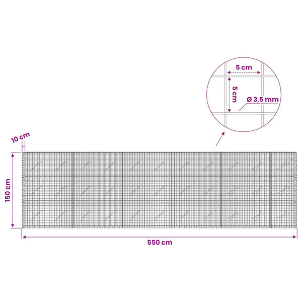 Gabioni, jossa 3,5 mm langat ja 5x5 cm verkko 550x10x150 cm