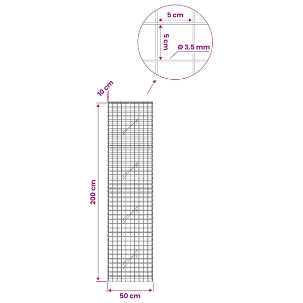 Gabioni, jossa 3,5 mm langat ja 5x5 cm verkko 50x10x200 cm