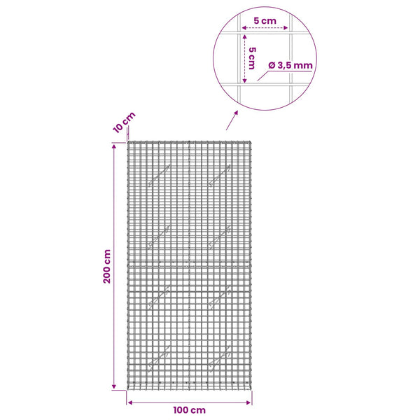 Gabioni, jossa 3,5 mm langat ja 5x5 cm verkko 100x10x200 cm