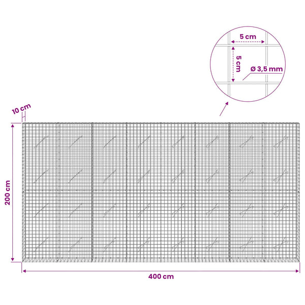 Gabioni, jossa 3,5 mm langat ja 5x5 cm verkko 400x10x200 cm
