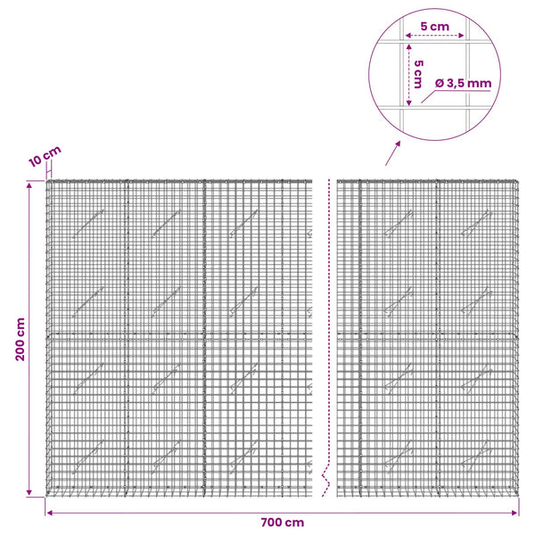 Gabioni, jossa 3,5 mm langat ja 5x5 cm verkko 700x10x200 cm