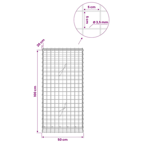 Gabioni, jossa 3,5 mm langat ja 5x5 cm verkko 50x20x100 cm