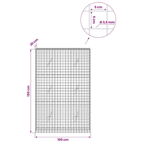 Gabioni, jossa 3,5 mm langat ja 5x5 cm verkko 100x20x150 cm
