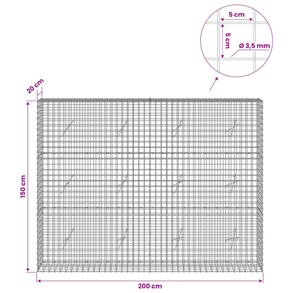 Gabioni, jossa 3,5 mm langat ja 5x5 cm verkko 200x20x150 cm