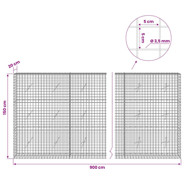 Gabioni, jossa 3,5 mm langat ja 5x5 cm verkko 900x20x150 cm