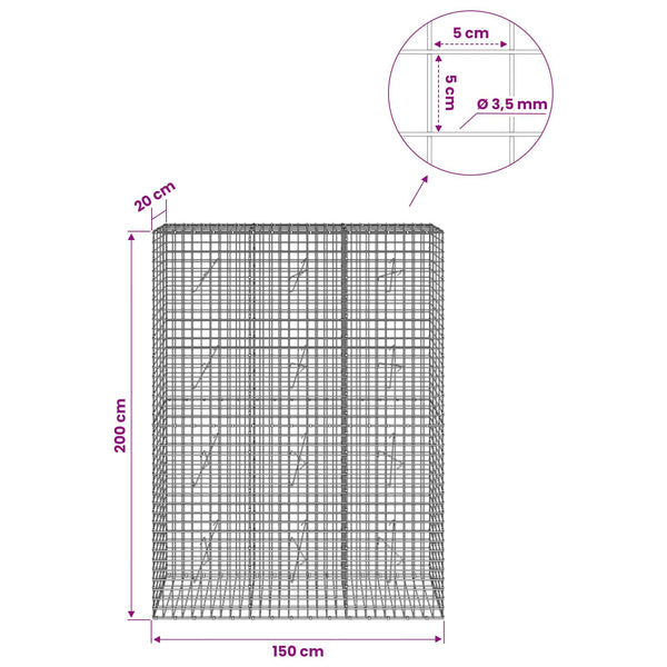 Gabioni, jossa 3,5 mm langat ja 5x5 cm verkko 150x20x200 cm