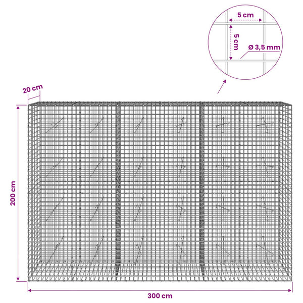 Gabioni, jossa 3,5 mm langat ja 5x5 cm verkko 300x20x200 cm