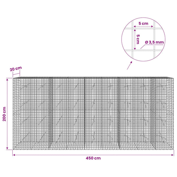 Gabioni, jossa 3,5 mm langat ja 5x5 cm verkko 450x20x200 cm