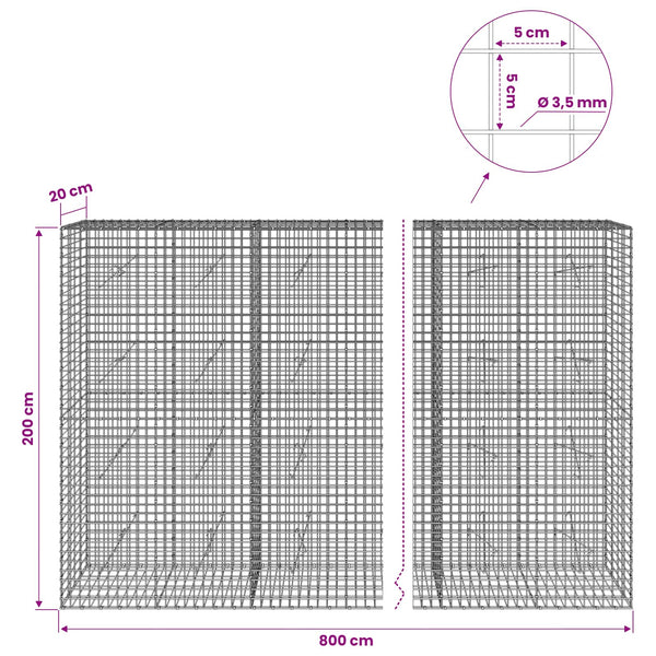 Gabioni, jossa 3,5 mm langat ja 5x5 cm verkko 800x20x200 cm
