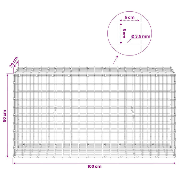 Gabioni, jossa 3,5 mm langat ja 5x5 cm verkko 100x30x50 cm