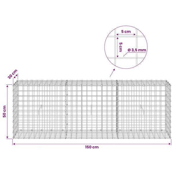 Gabioni, jossa 3,5 mm langat ja 5x5 cm verkko 150x30x50 cm