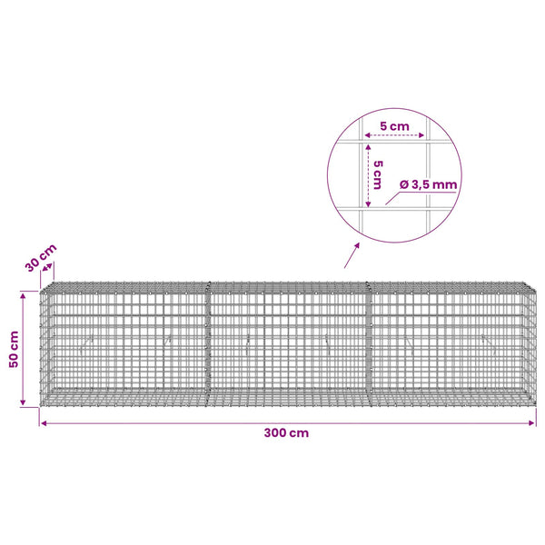 Gabioni, jossa 3,5 mm langat ja 5x5 cm verkko 300x30x50 cm
