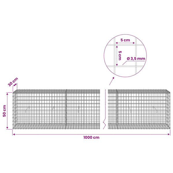 Gabioni, jossa 3,5 mm langat ja 5x5 cm verkko 1000x30x50 cm