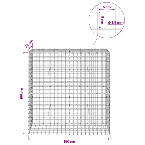 Gabioni, jossa 3,5 mm langat ja 5x5 cm verkko 100x30x100 cm