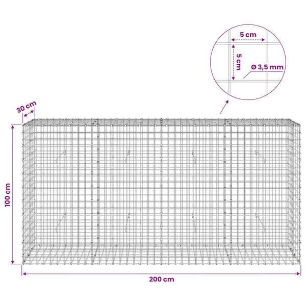 Gabioni, jossa 3,5 mm langat ja 5x5 cm verkko 200x30x100 cm